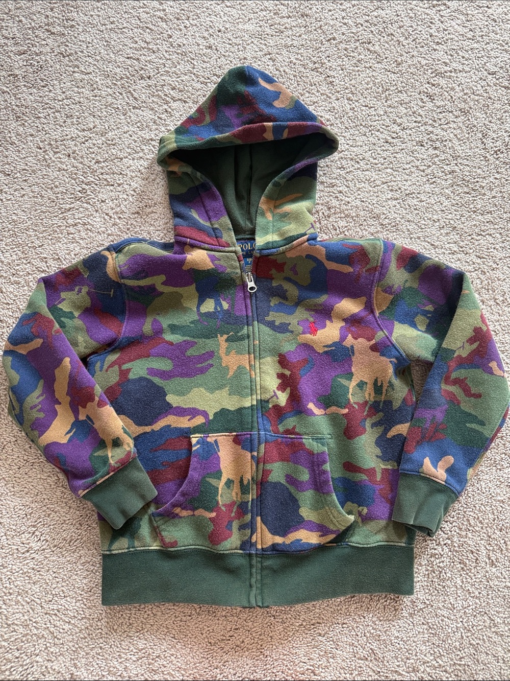 Ralph Lauren Kids Green Multi Camo Zip-Up Hoodie Size Small (8)
